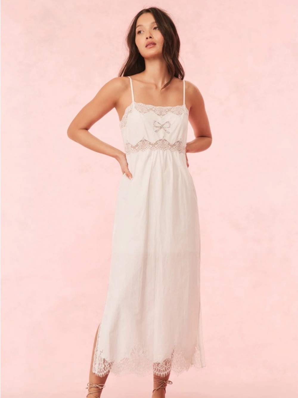 NWT LOVESHACKFANCY VINCA COTTON LACE BOW MIDI DRESS